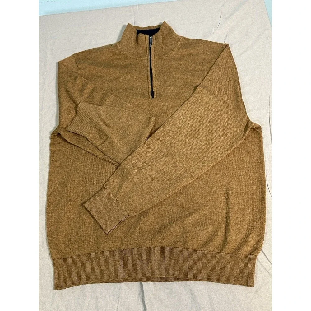 Nautica Navtech Men's Brown Knit 1/4 Zip Mock Neck Pullover Sweater M